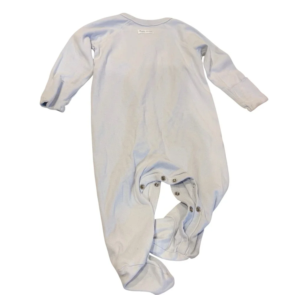 Ralph Lauren Baby Boy Light Blue Footed Sleeper Snap Front One Piece 9M